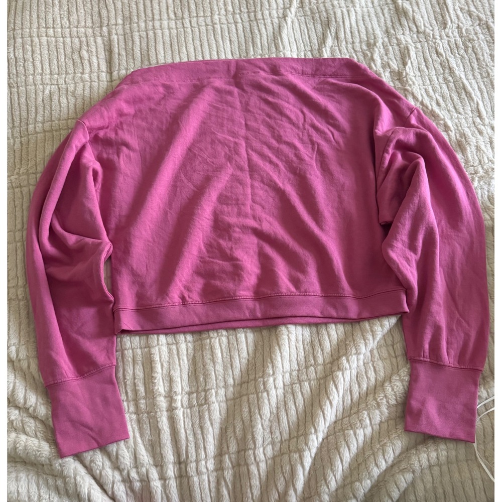 All in Motion Pink Off The Shoulder Cropped Sweatshirt Thumbholes Small - Picture 2 of 5
